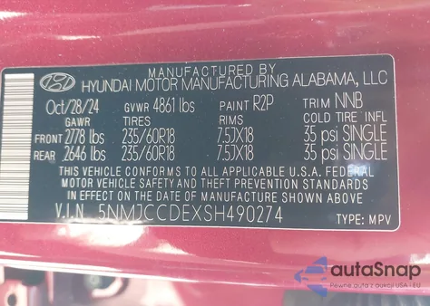 2025 Hyundai Tucson Sel Convenience z USA, uszkodzony, nr VIN 5NMJCCDEXSH490274